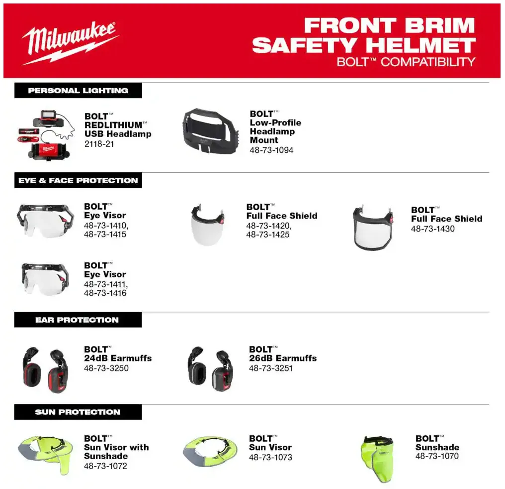 48-73-1120 Milwaukee BOLT White Front Brim Hard Hat w/6pt Ratcheting Suspension