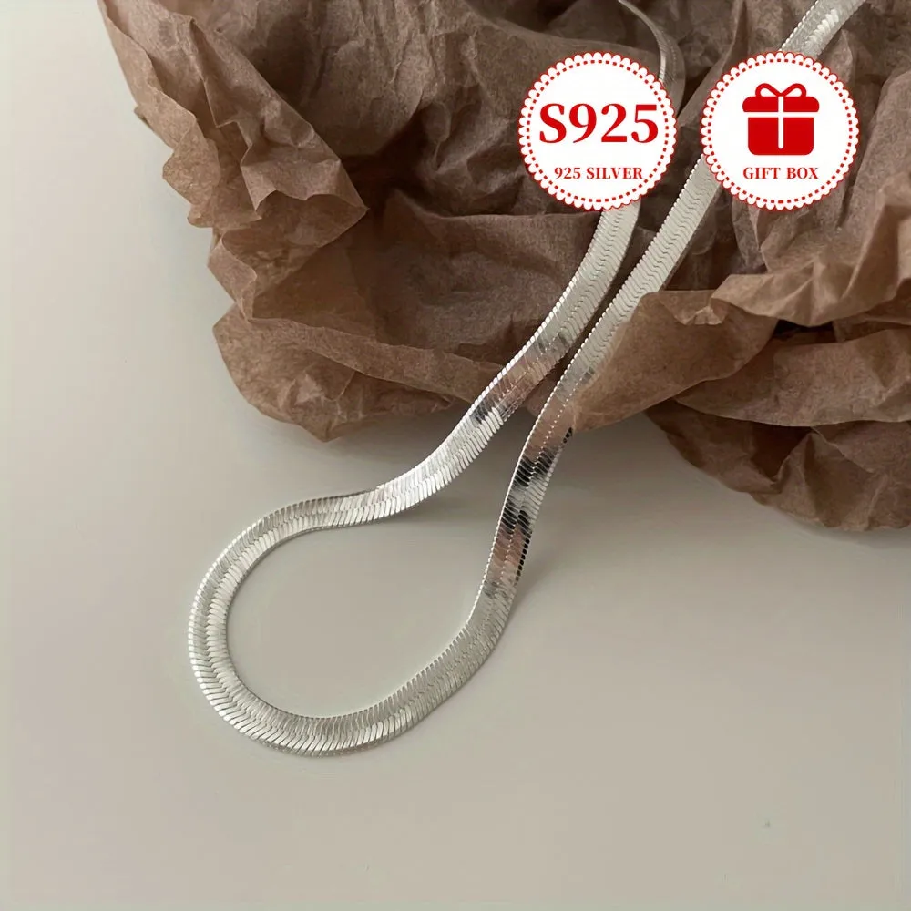 925 Sterling Silver Snake Bone Necklace - Allergy-Friendly & Fashion-Forward Design - Perfect for Couples, Personalized Daily Elegance in a Luxury Gift Box