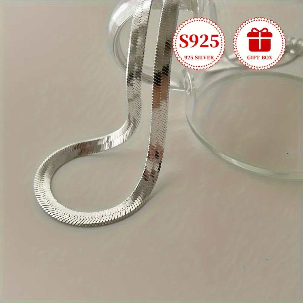 925 Sterling Silver Snake Bone Necklace - Allergy-Friendly & Fashion-Forward Design - Perfect for Couples, Personalized Daily Elegance in a Luxury Gift Box