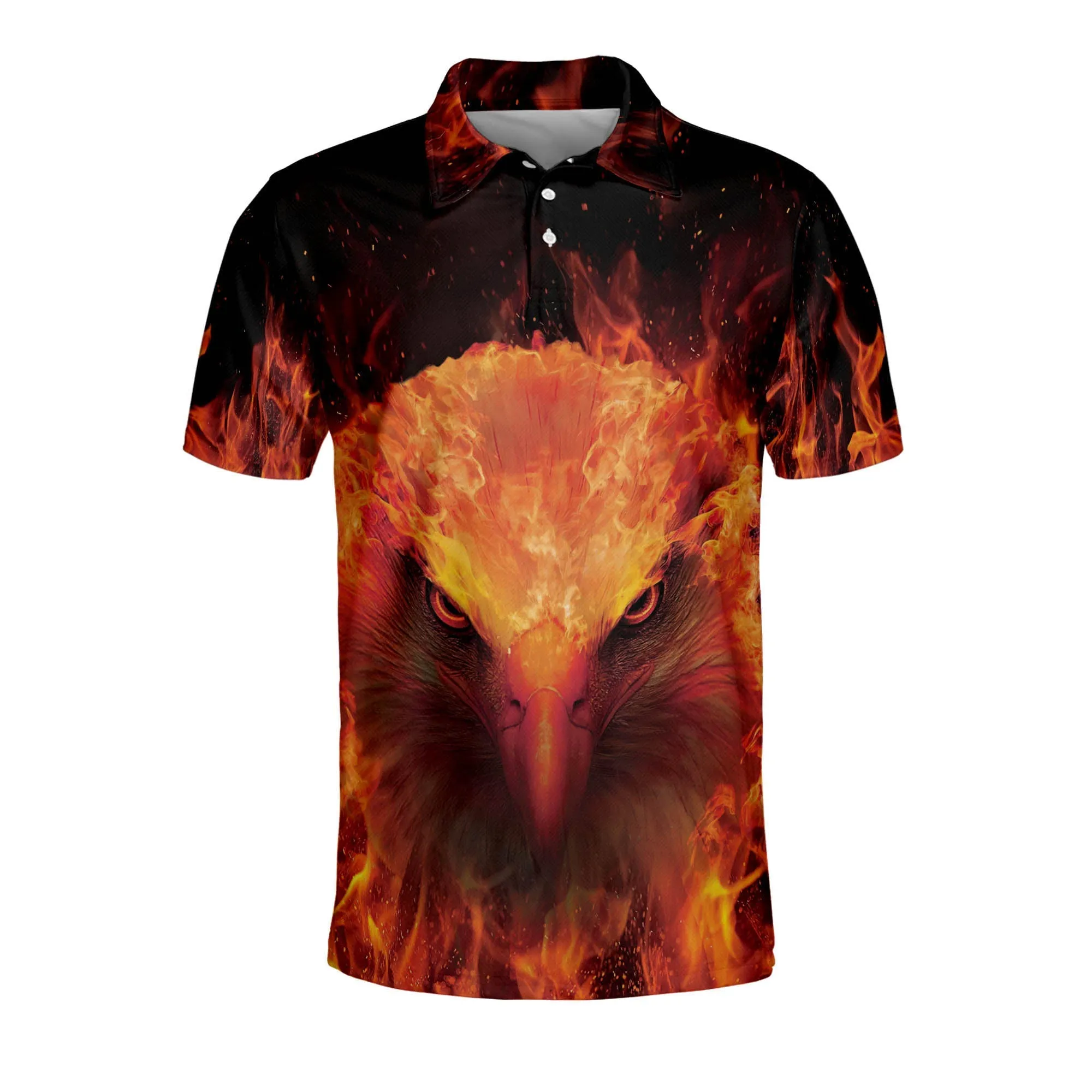 American Eagle Fiery Cool Polo Shirt, Fire Pattern Full Printed Shirt, Gift for Men