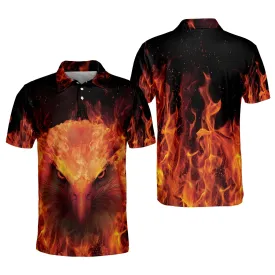 American Eagle Fiery Cool Polo Shirt, Fire Pattern Full Printed Shirt, Gift for Men