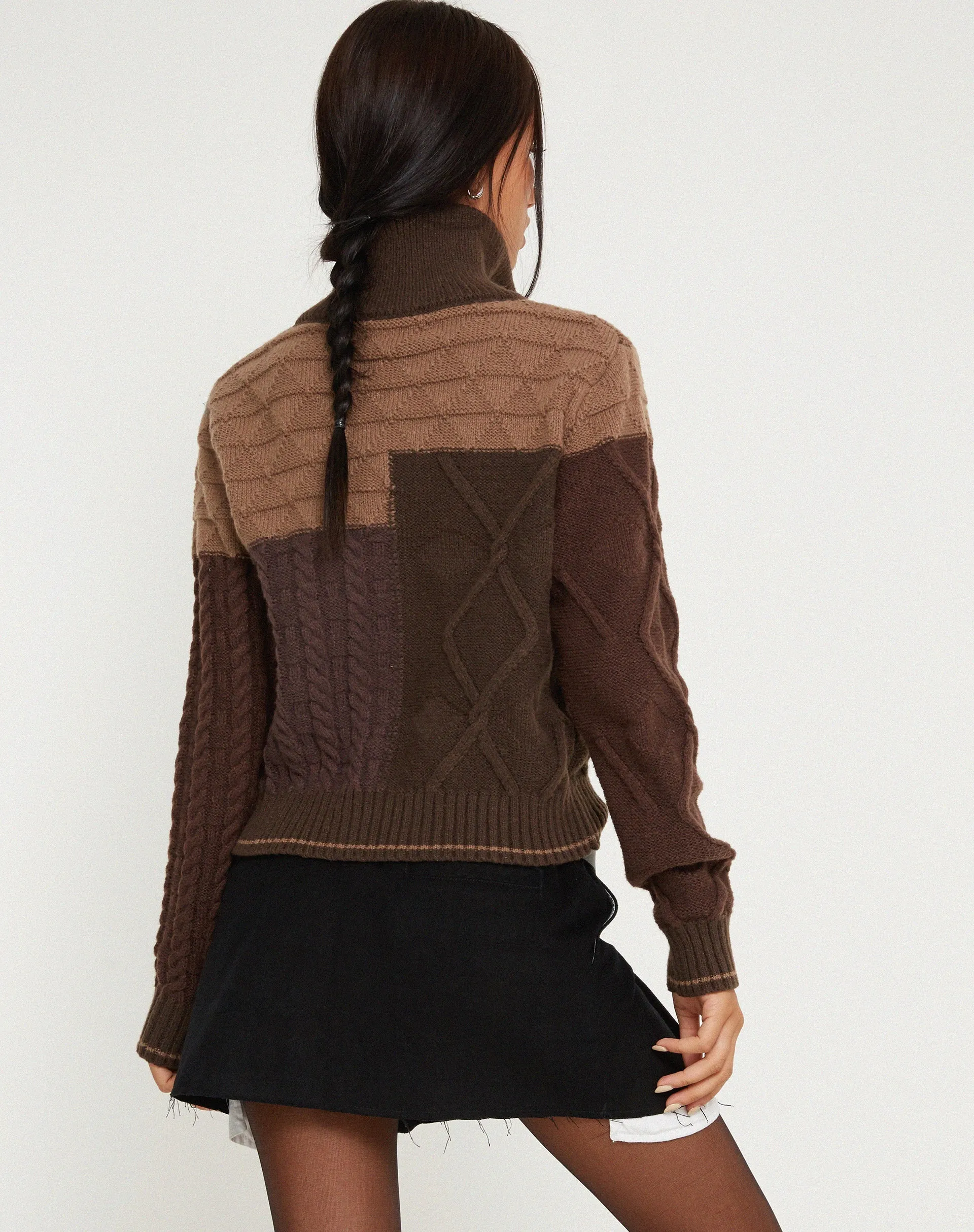 Arelius Knitted Jacket in Tonal Brown