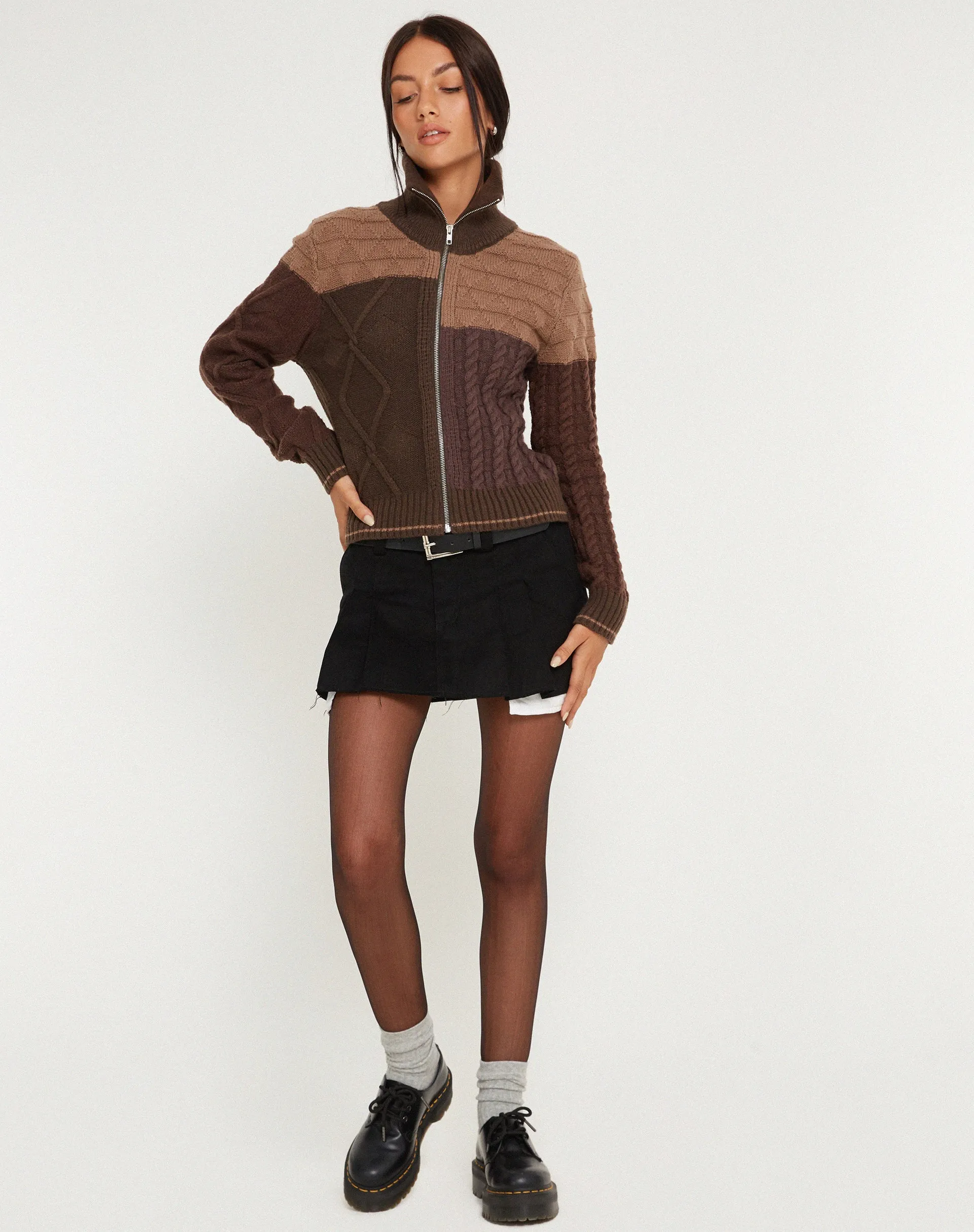 Arelius Knitted Jacket in Tonal Brown