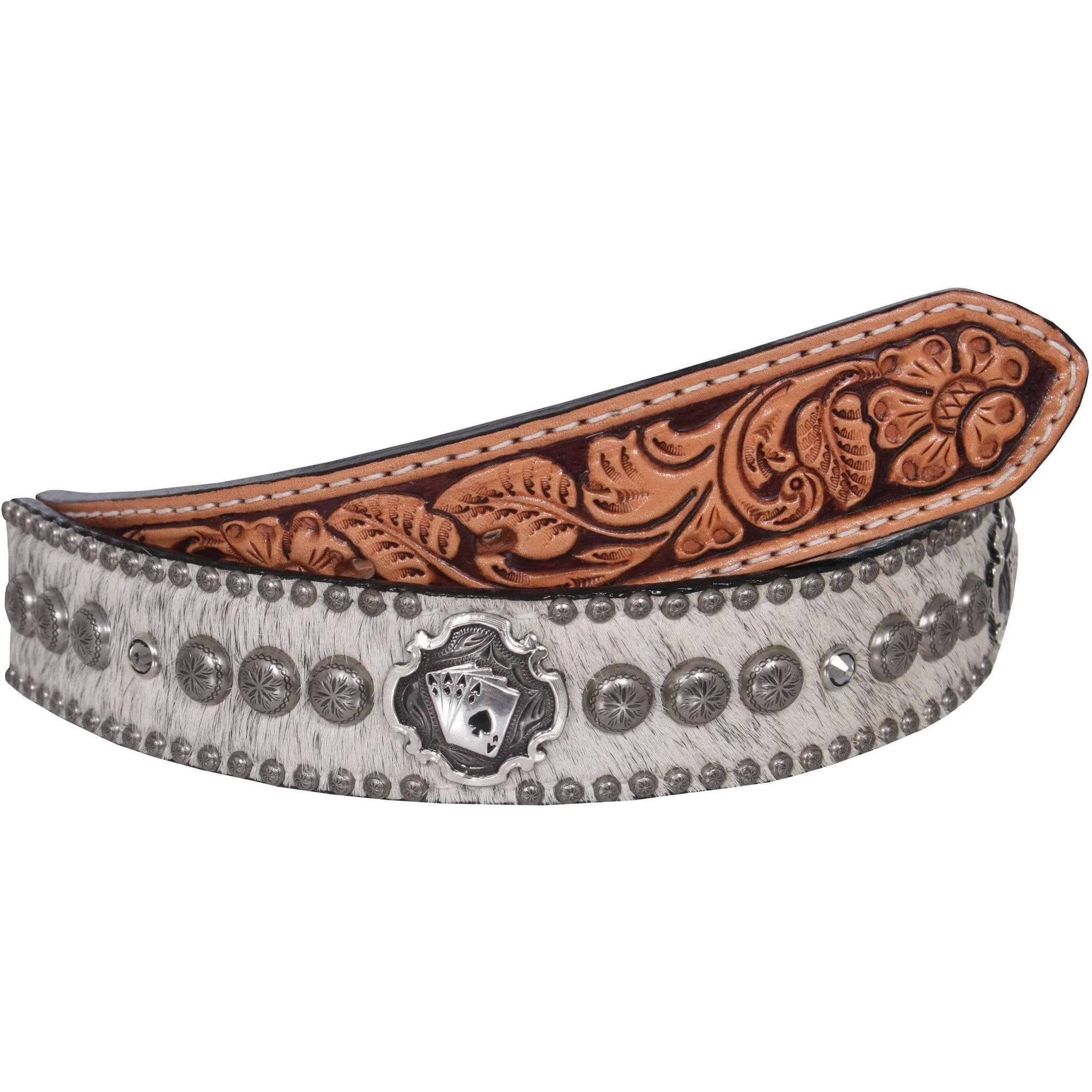 B722 - Roan Hair Studded Tooled Belt