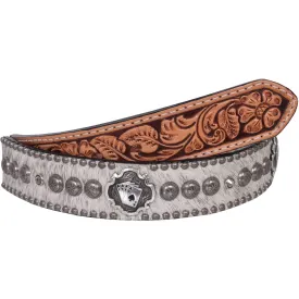 B722 - Roan Hair Studded Tooled Belt