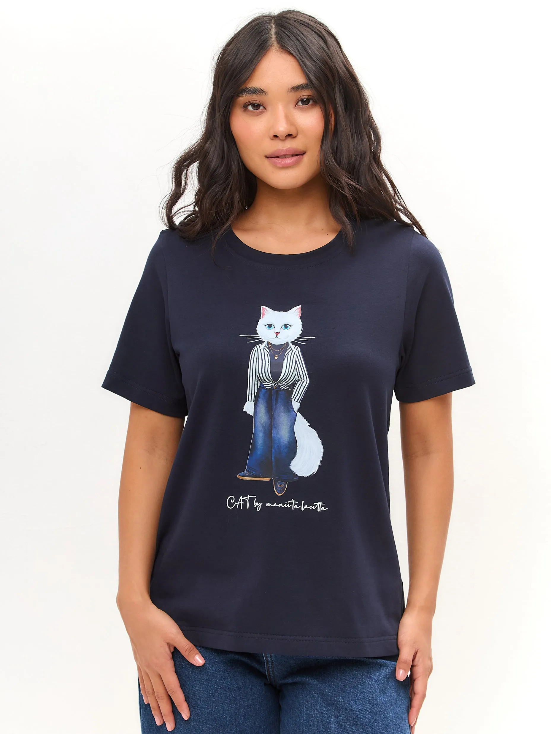 Blue Printed T-shirt COUNTRY WHITE CAT