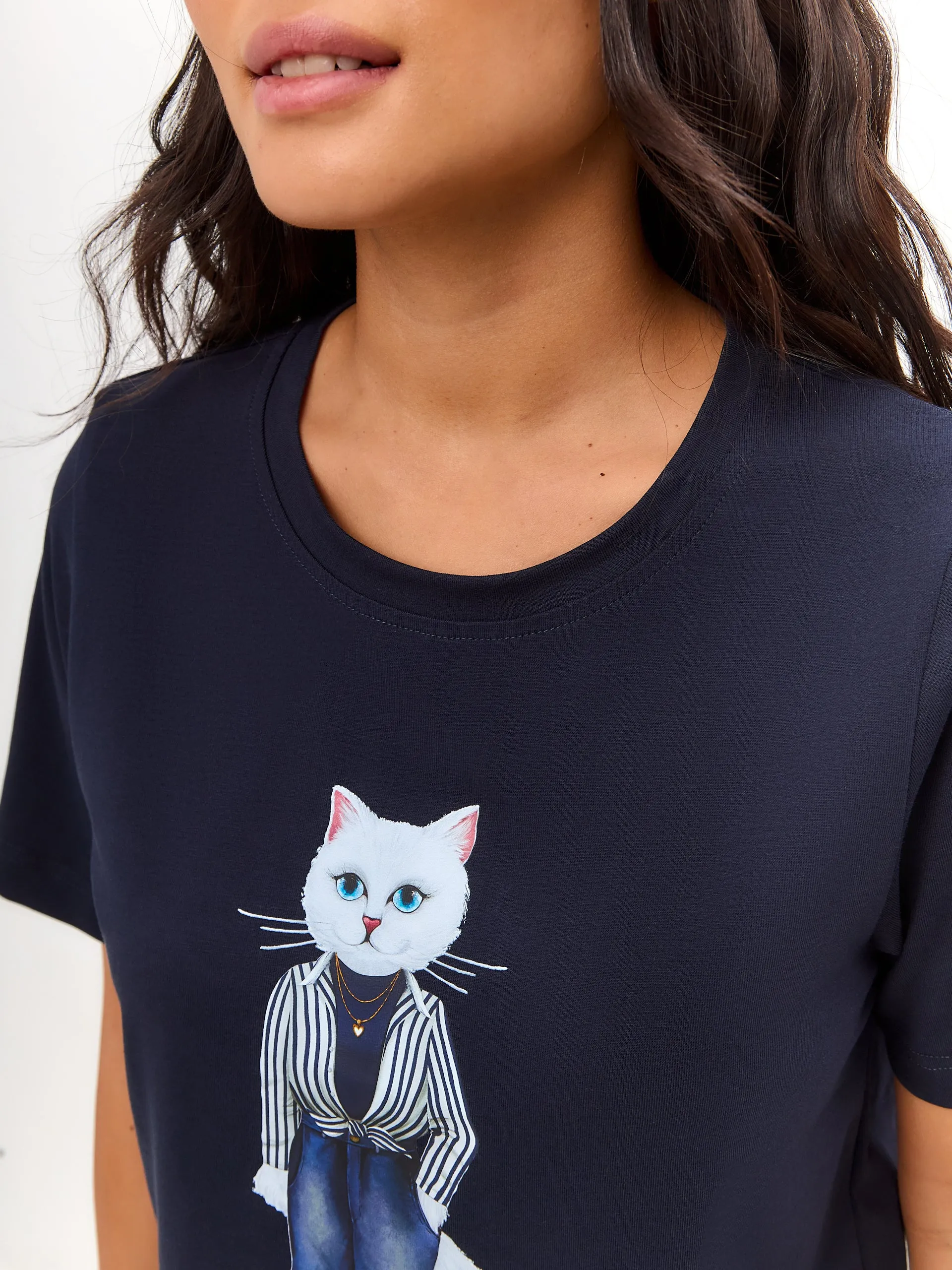 Blue Printed T-shirt COUNTRY WHITE CAT