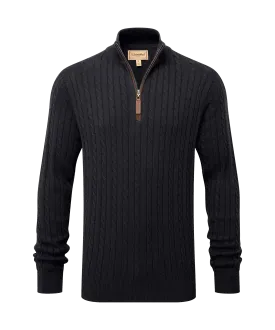 Calton Cotton Cashmere Cable Quarter Zip Jumper - Charcoal