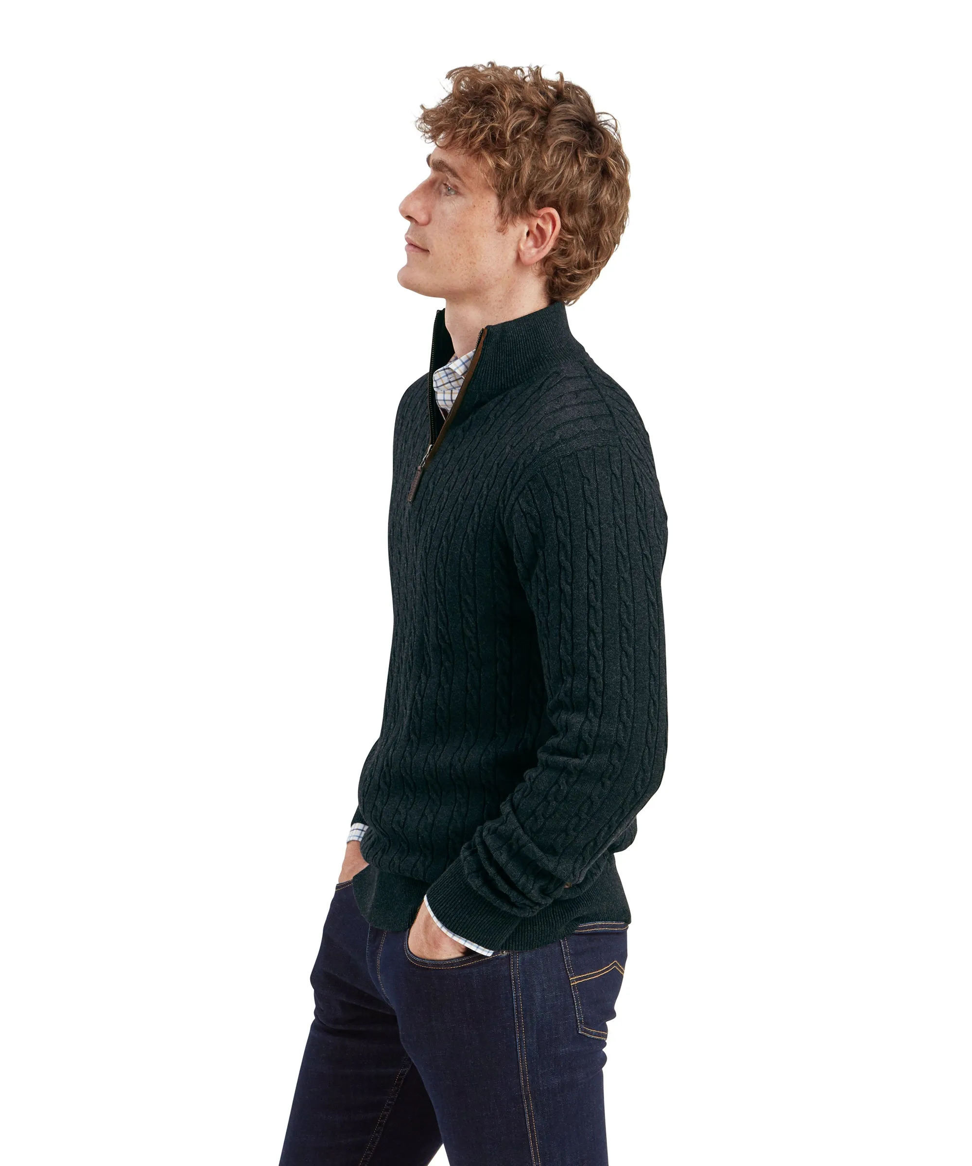 Calton Cotton Cashmere Cable Quarter Zip Jumper - Charcoal