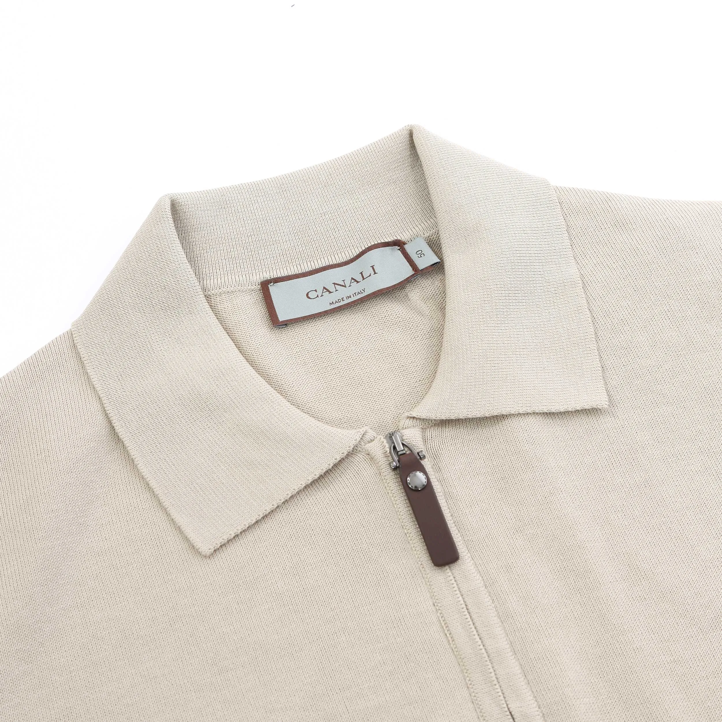 Canali Zip Polo Shirt in Beige