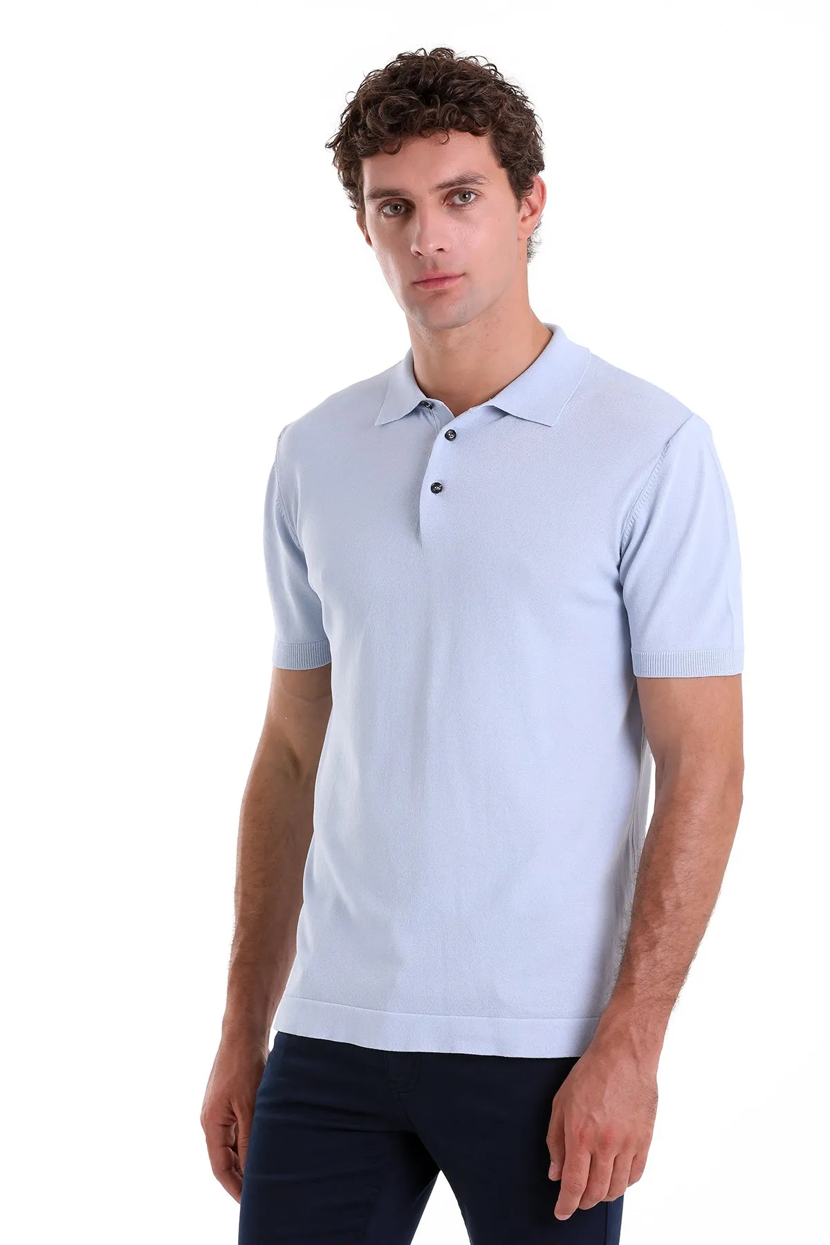 Comfort Fit Basic Light Blue Polo T-Shirt