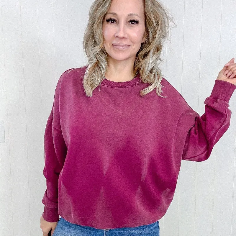 Easel Burgundy Bleach Washed Long Sleeve Pullover