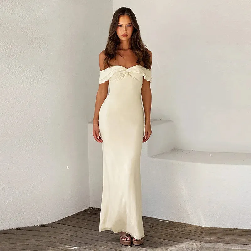 Elegant Fashion Off Shoulder Short Sleeve Bodycon Club Party Outfits 2024 Maxi Dress