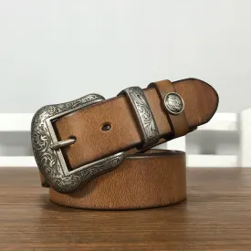 Engraved Floral Indian Element Loop Leather Belt