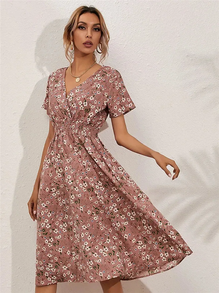 Floral Holiday Sleeveless Summer Midi Dress for Women