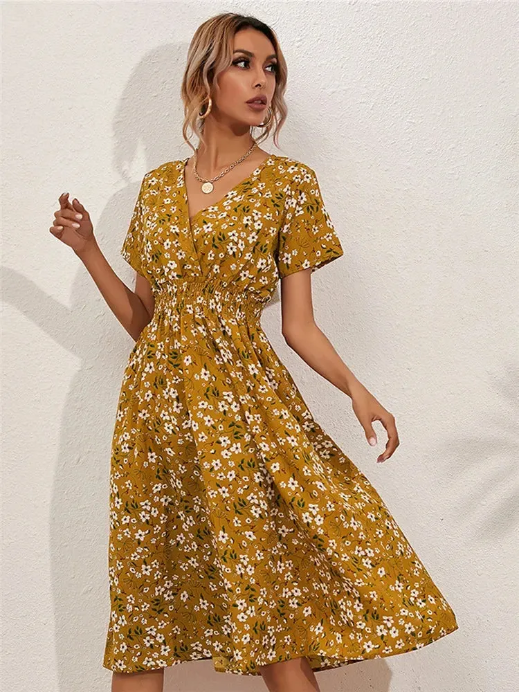 Floral Holiday Sleeveless Summer Midi Dress for Women