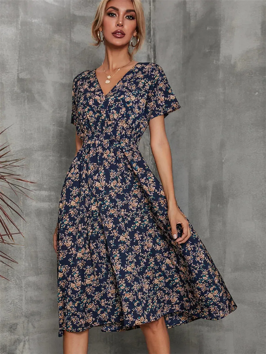 Floral Holiday Sleeveless Summer Midi Dress for Women