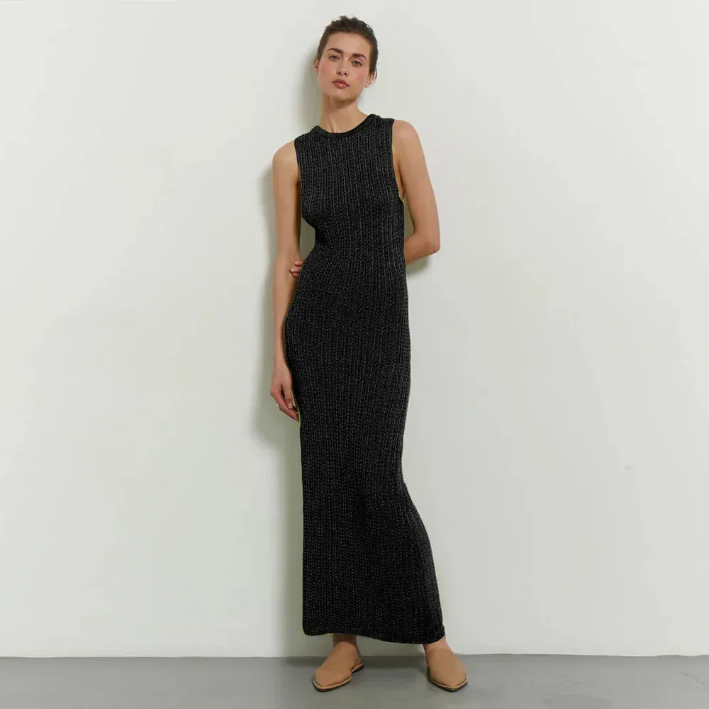 Green Knitted Summer Sexy Hollow Out Sleeveless Maxi Dress for Beach