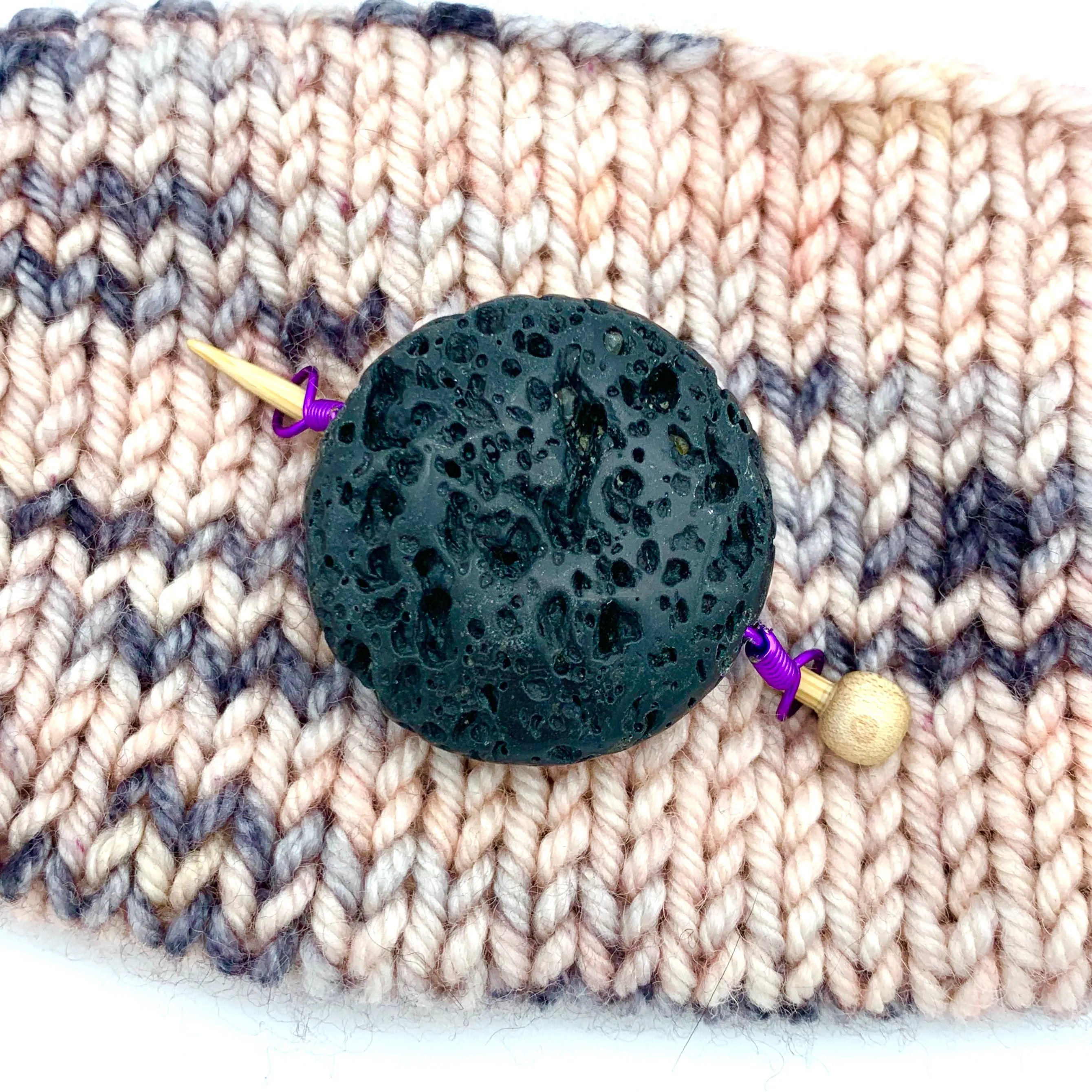 Handmade Natural Stone Shawl Pin ~ Lava Stone with Purple Wire