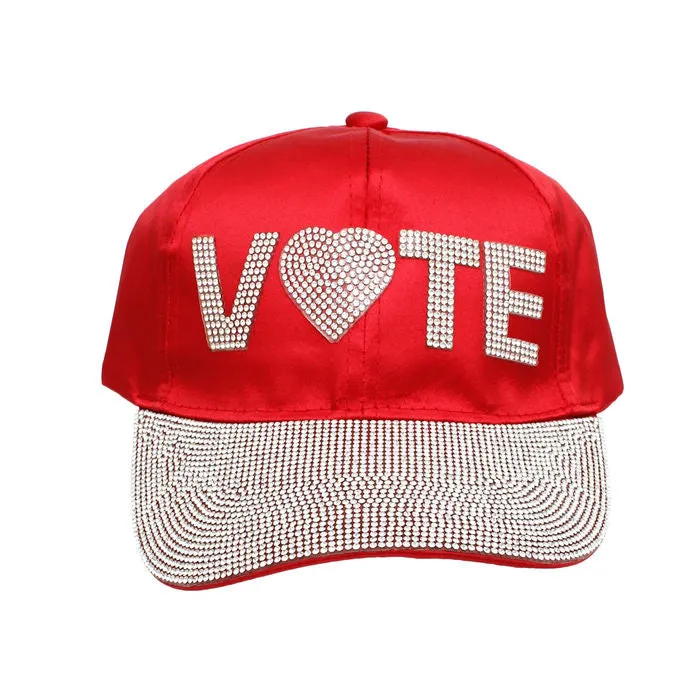 Hat Leather VOTE Rhinestone Baseball Cap