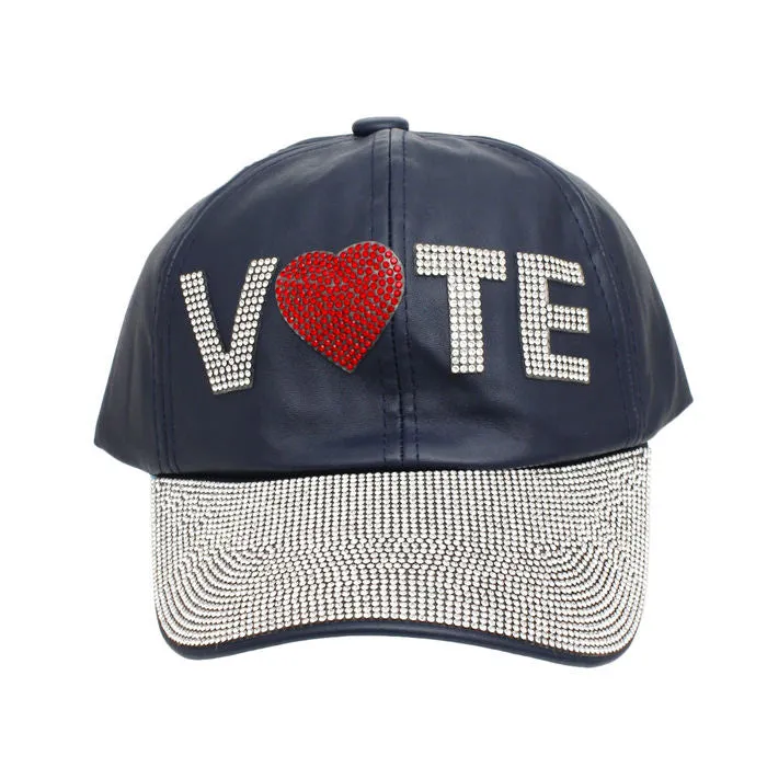 Hat Leather VOTE Rhinestone Baseball Cap