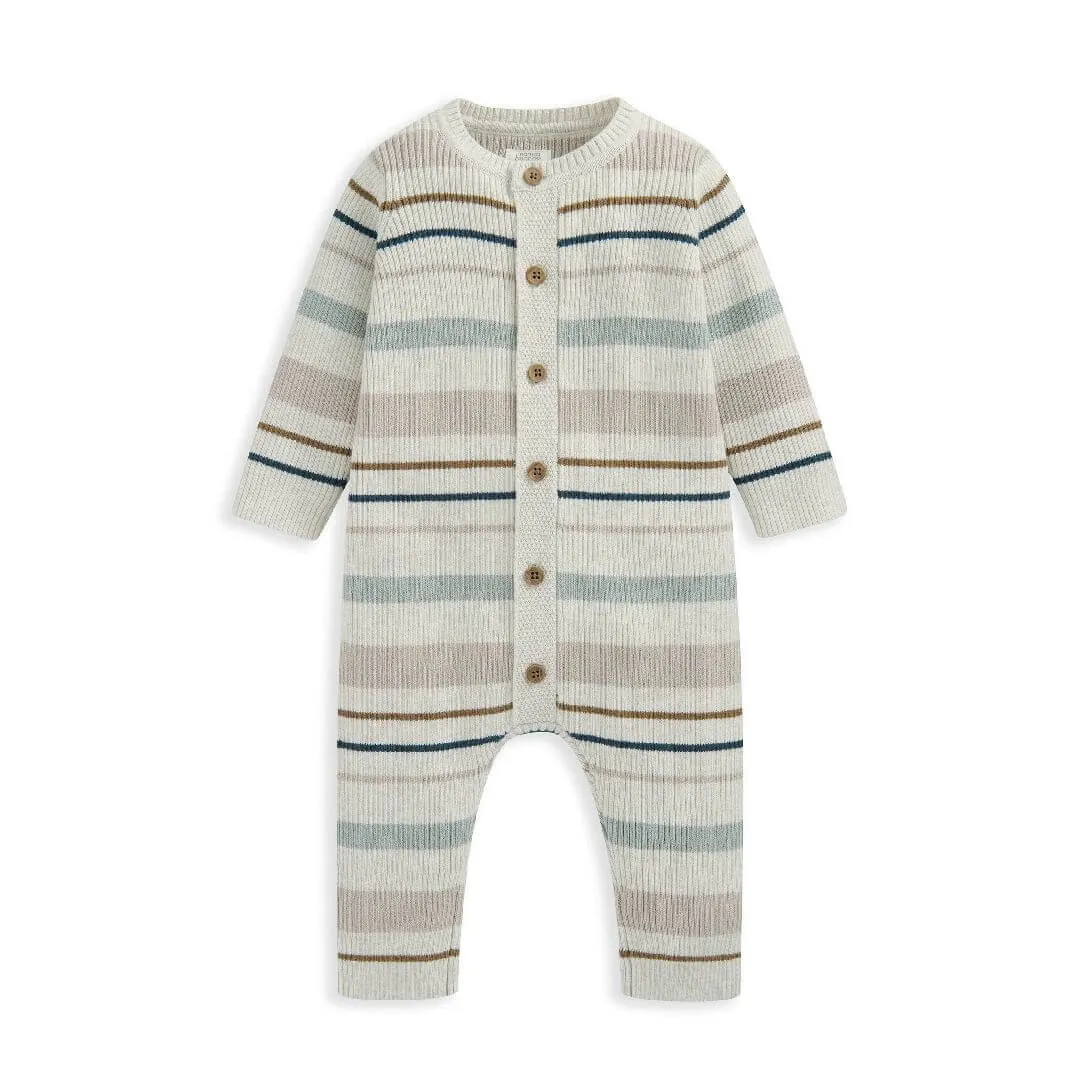 Mamas and Papas Blue & Oatmeal Stripe Ribbed Romper