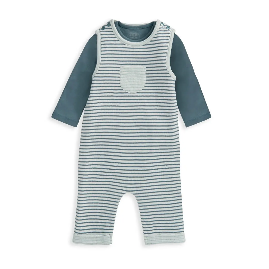 Mamas and Papas Blue Stripe Dungarees & Bodysuit - 2 Piece Set