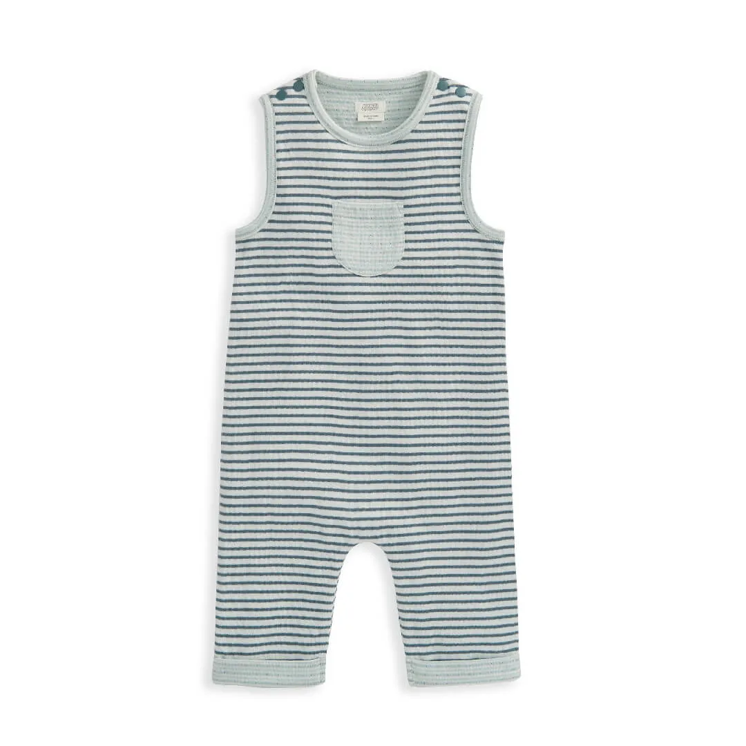 Mamas and Papas Blue Stripe Dungarees & Bodysuit - 2 Piece Set