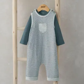 Mamas and Papas Blue Stripe Dungarees & Bodysuit - 2 Piece Set