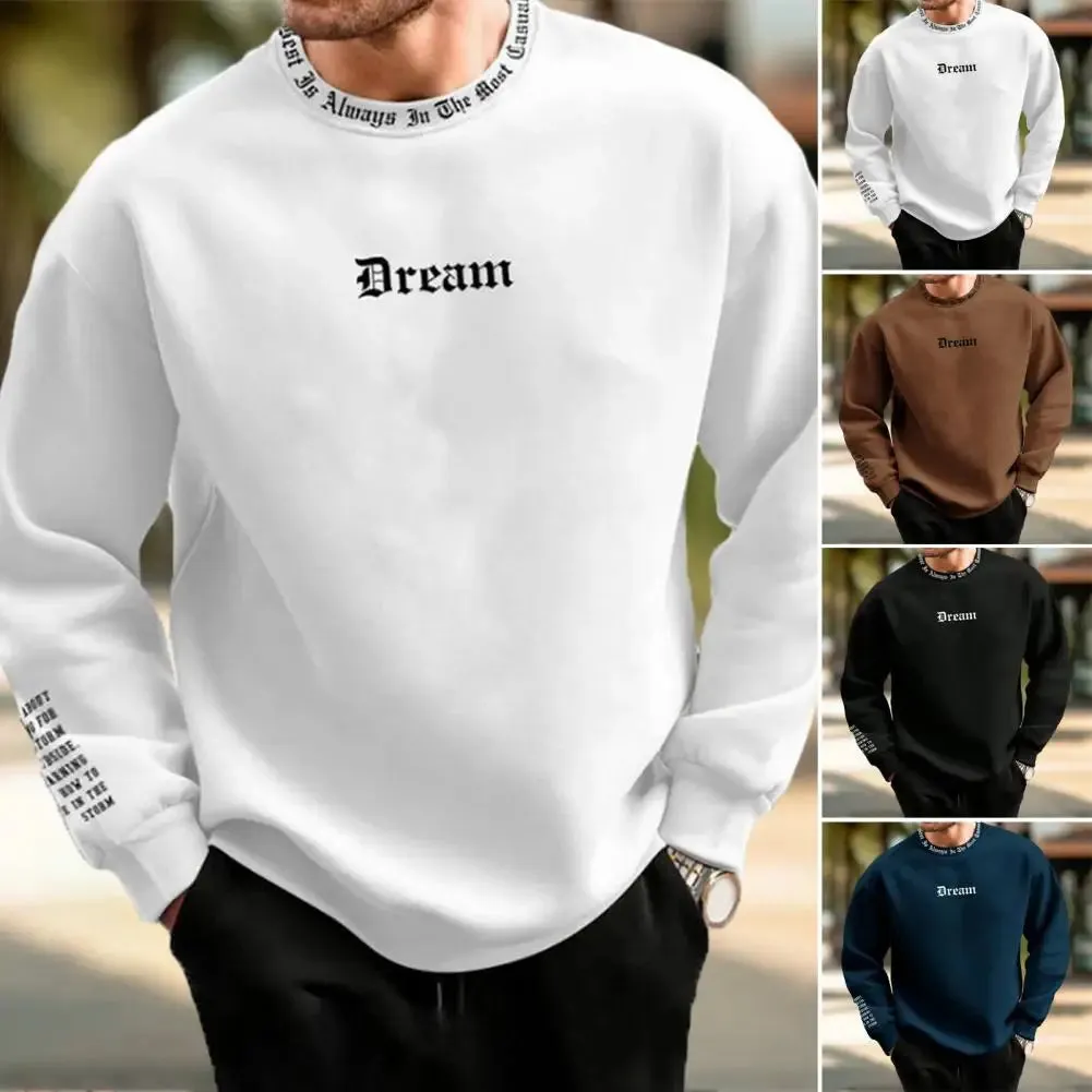 Men Sweatshirt Men'S Fall Winter Letter Print Sweatshirt Thick Warm Casual Top for Cold Weather Men Soft Sweatshirt