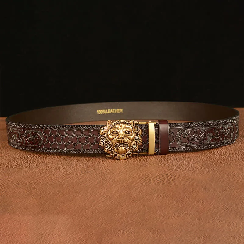 Men's 3D Sculpture Lion Head Leather Belt