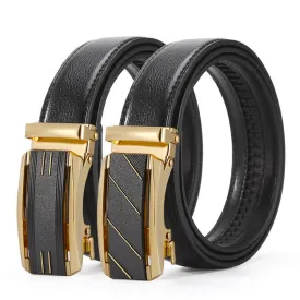 Men's Black & Gold Line Automatic Buckle Leather Belt