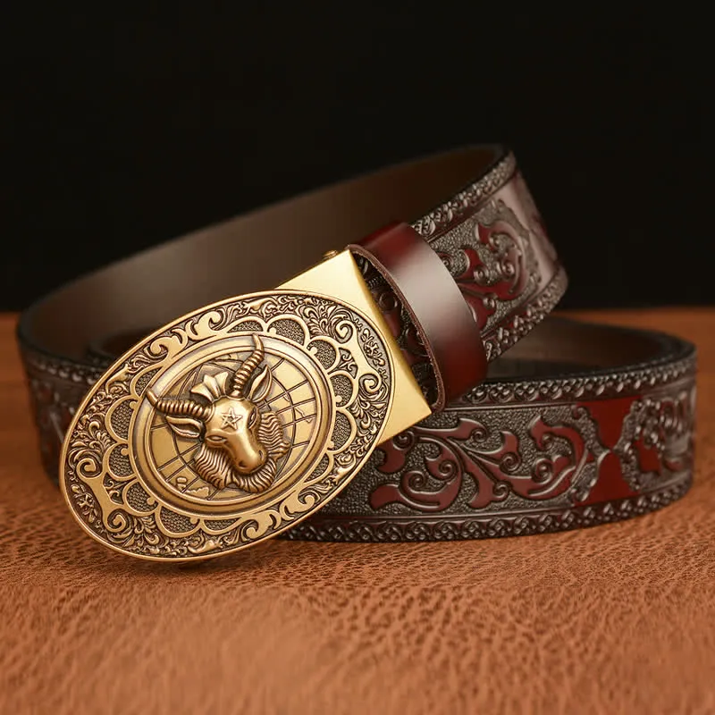 Men's Classical Sheep Head Buckle Leather Belt