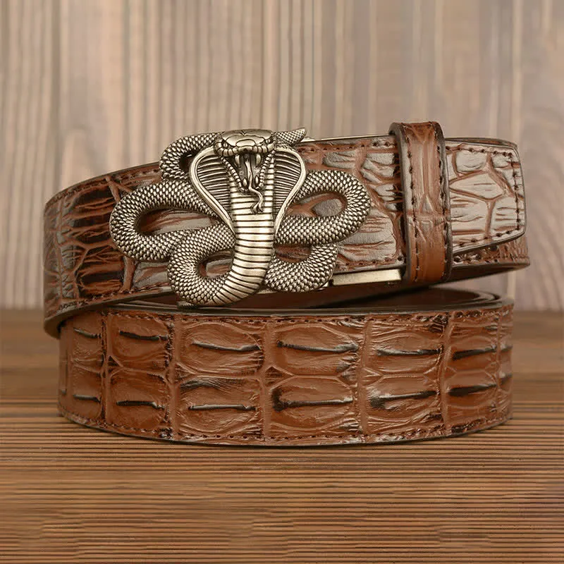 Men's Curled Cobra Alligator Pattern Leather Belt