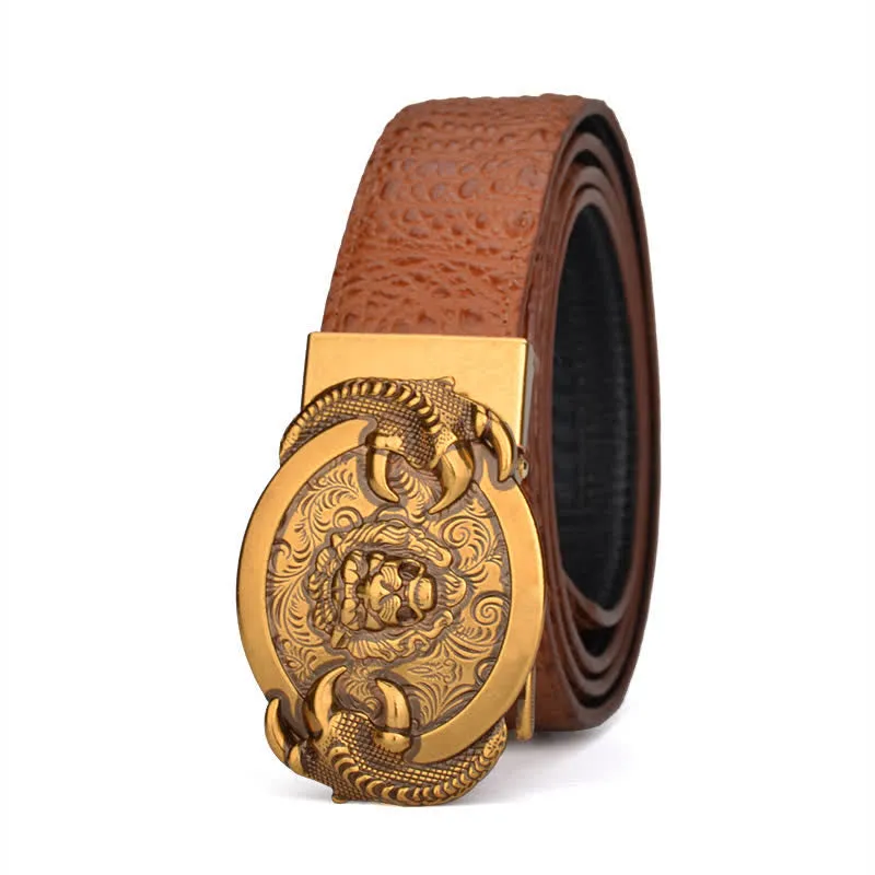 Men's Savage Lion Crocodile Pattern Automatic Leather Belt