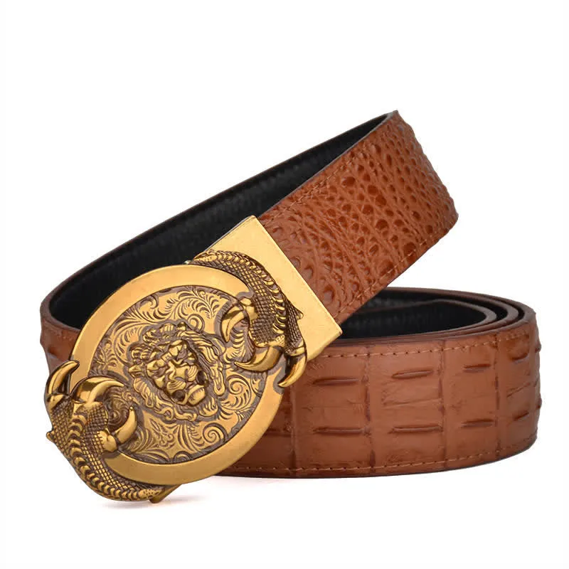 Men's Savage Lion Crocodile Pattern Automatic Leather Belt