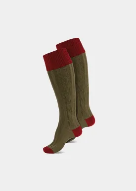 Men's Shooting Socks - Red & Olive