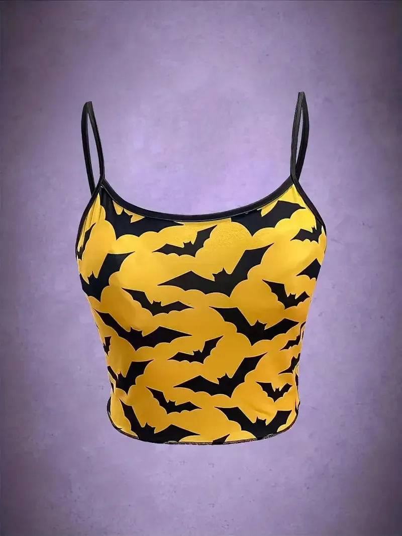 Midnight Flight Camisole: Bat Print Spaghetti Strap