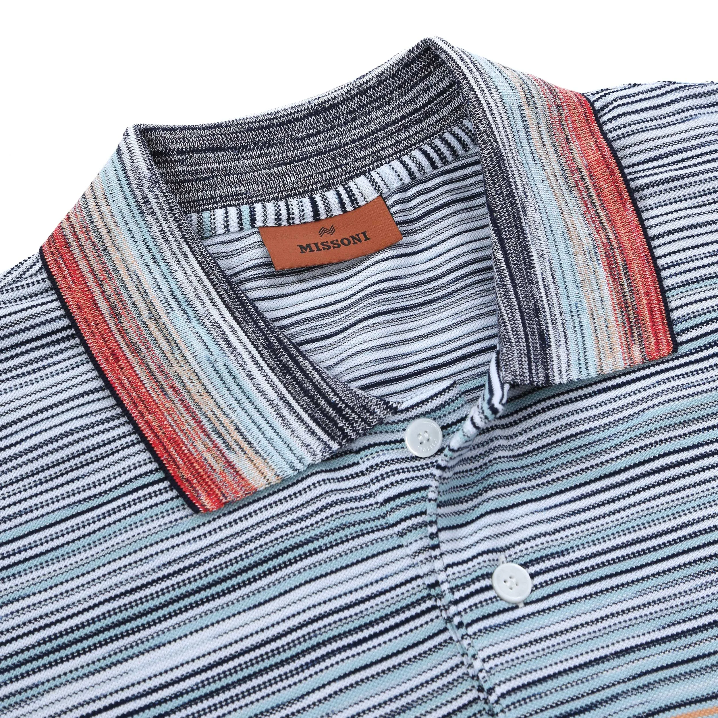 Missoni Stripe Polo Shirt in Blue, Orange & Red