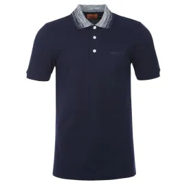 Missoni White Stripe Collar Polo Shirt in Navy