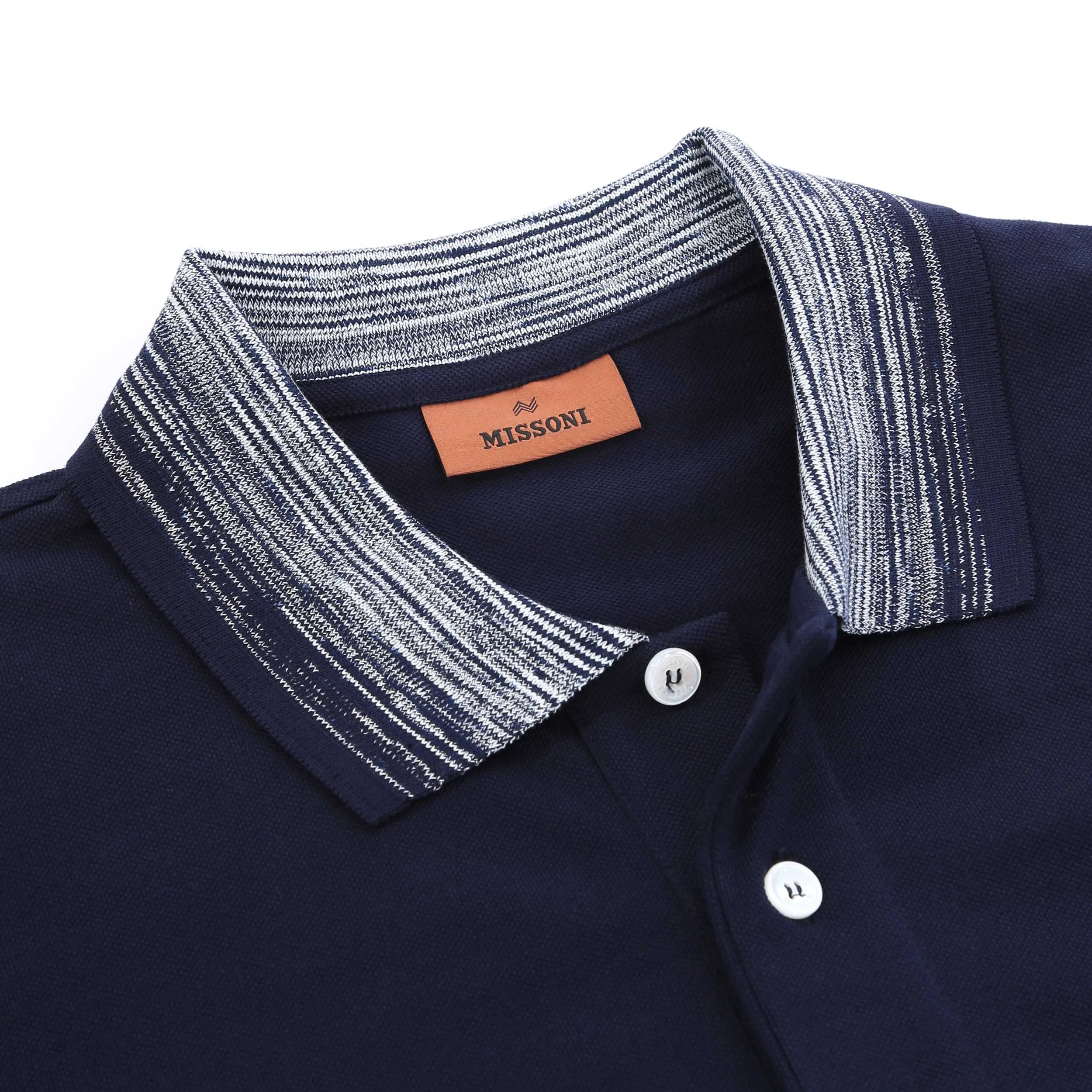 Missoni White Stripe Collar Polo Shirt in Navy