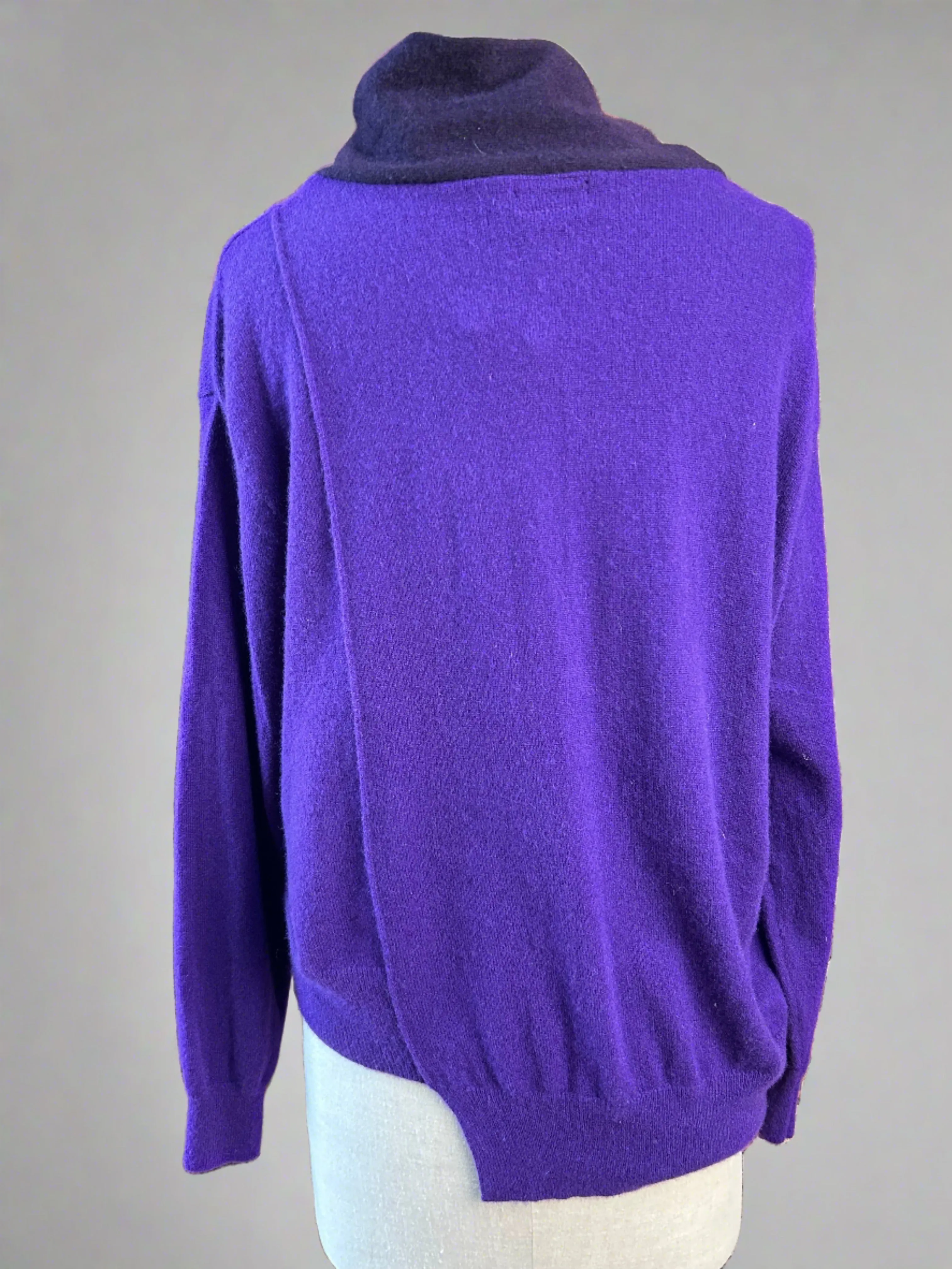 Nimpy Clothing upcycled 100% cashmere rich purple boxy jumper with snood collar large