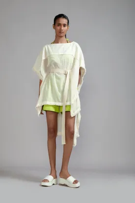 Off-White wIth Neon Green Fringed Kaftan