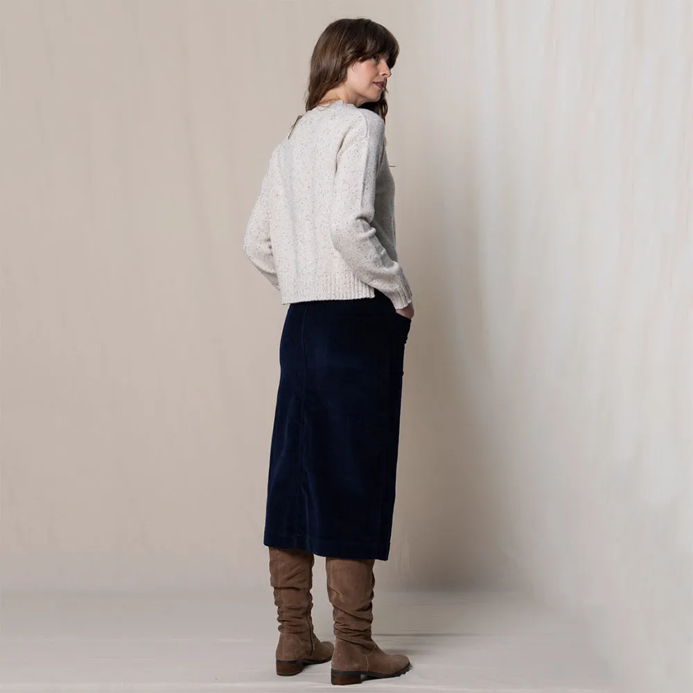 Penrose Navy Midi Cord Skirt