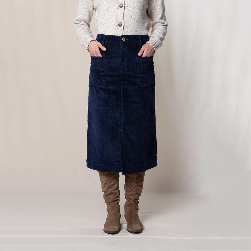 Penrose Navy Midi Cord Skirt