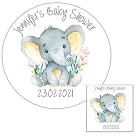 Personalised Baby Shower Party Stickers for Favours Party Bags Elephant