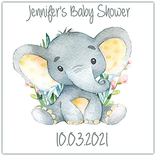 Personalised Baby Shower Party Stickers for Favours Party Bags Elephant