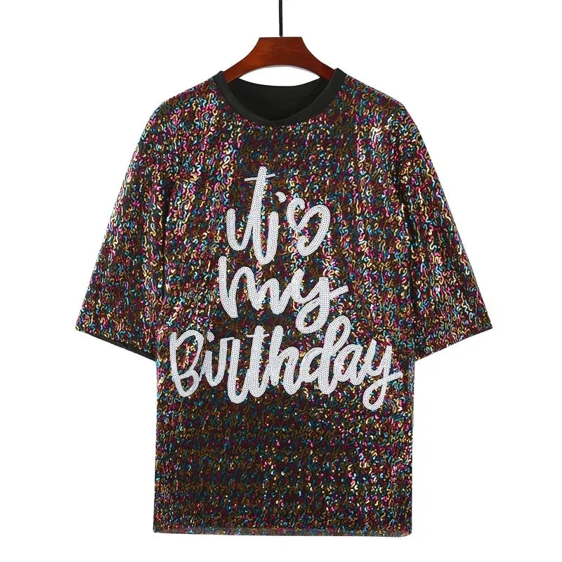 Pre Order:  Rainbow Sequins Streetwear T-Shirt