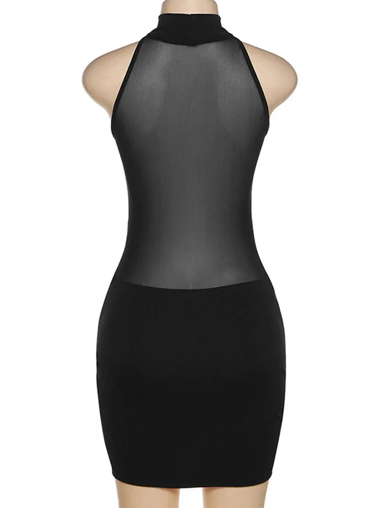 Pre Order:  Round Neck Sleeveless Wrapped Hip Mini Dress