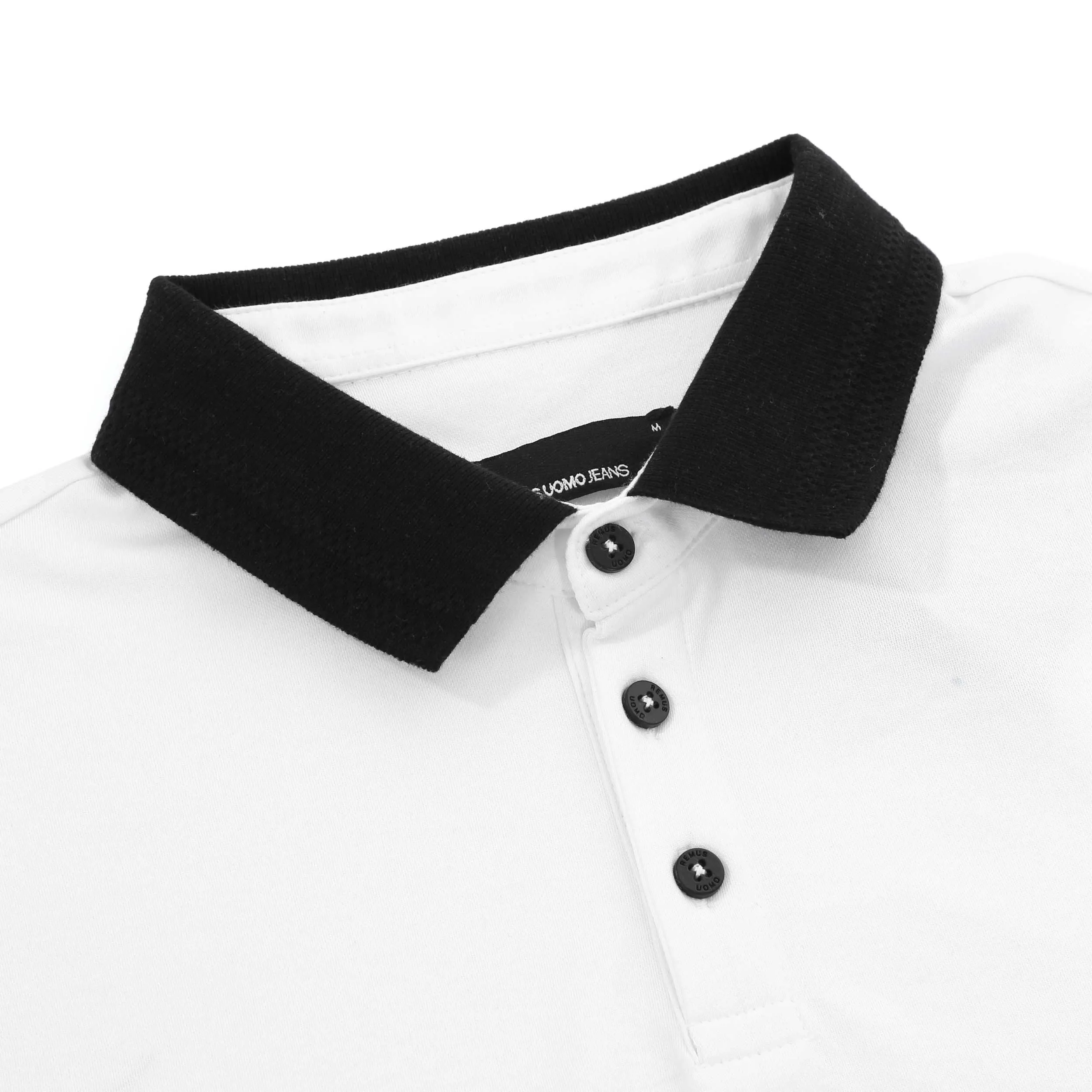 Remus Uomo Micro Pique Contrast Collar Polo Shirt in White